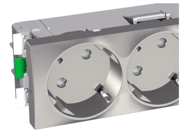 Тройная розетка Schneider Electric Altira ALB46262 с заземлением и со шторками (металлик)