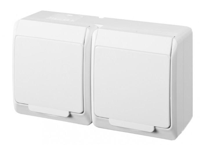 Розетка накладна 2-місна з кришкою біла Elektro-Plast Hermes IP44, 0325-02
