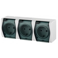 Розетка накладна 3-місна з кришкою димчастою Elektro-Plast Hermes-2 IP44, 1026-01