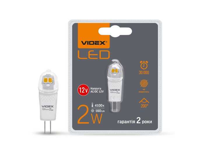 Світлодіодна лампа Videx G4e G4 2Вт 12В 4100K (VL-G4e-02124)