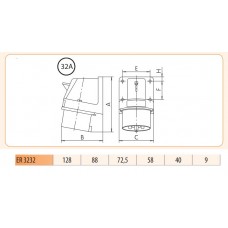 Кутова силова вилка ETI 004482109 ER-3232 IP44 (32A 230V 2P+PE)