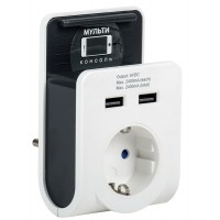 Мережевий адаптер IEK Т-02/01 2P+PE 16А 2хUSB 2,4А з підставкою (WTP11-16-01-Z-K01)