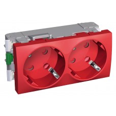 Подвійна розетка (з механічним блокуванням) Schneider Electric Altira ALB45256 із заземленням та зі шторками (червона)