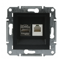 Розетка RJ45 + RJ12 5eUTP подвійна без рамки антрацит Asfora, EPH4900171