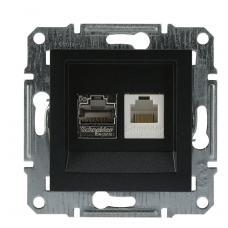 Розетка RJ45 + RJ12 5eUTP подвійна без рамки антрацит Asfora, EPH4900171