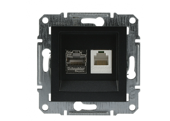Розетка RJ45 + RJ12 5eUTP двойная без рамки антрацит Asfora, EPH4900171