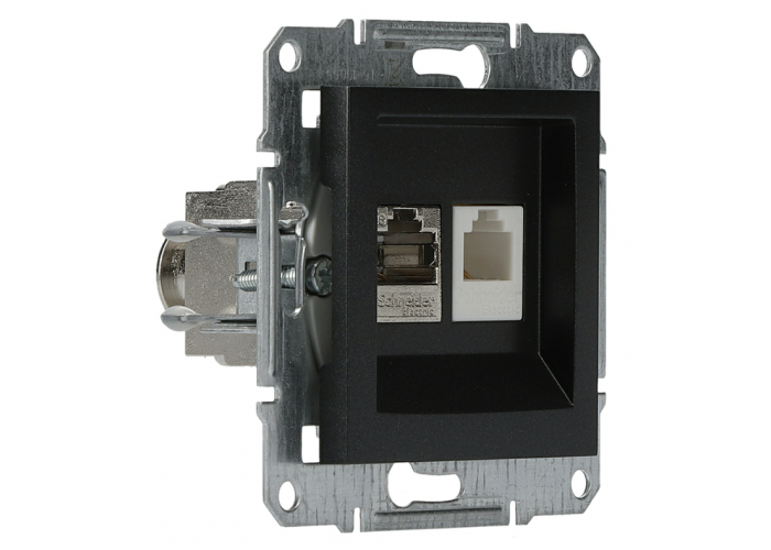 Розетка RJ45 + RJ12 5eUTP двойная без рамки антрацит Asfora, EPH4900171