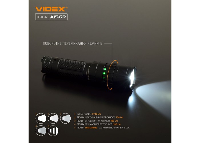 Світлодіодний портативний ліхтарик Videx 1700Лм 6500K (VLF-A156R)