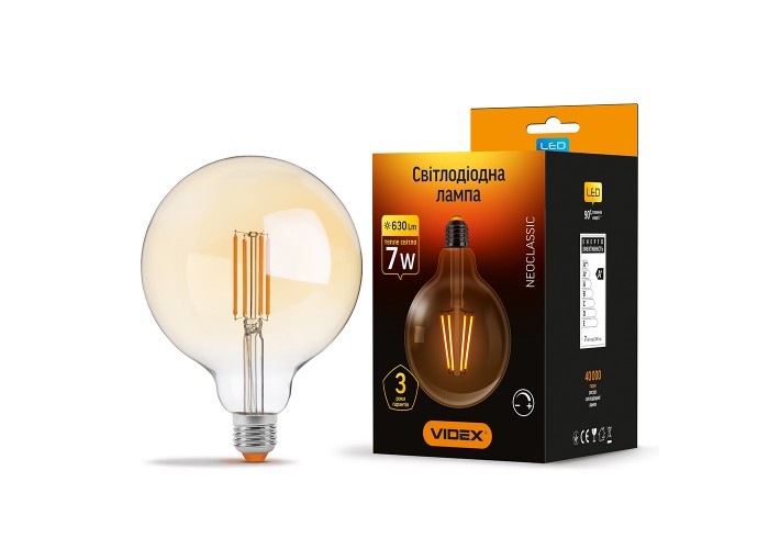 Димерна філаментна лампа Videx Filament G125FAD E27 7Вт 2200K (VL-G125FAD-07272) бронза