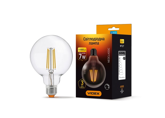 Диммована філаментна лампа Videx Filament G95FD E27 7Вт 4100K (VL-G95FD-07274)