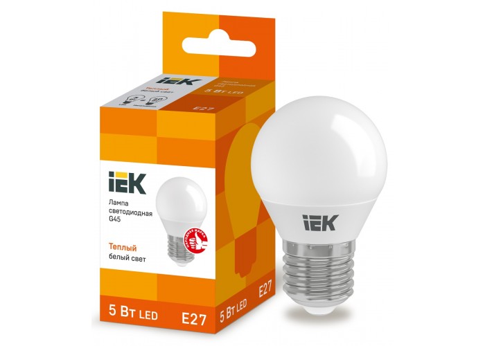 Лампа светодиодная ECO G45 5Вт 3000К 230В E27, IEK
