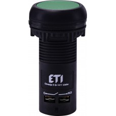 Моноблочна втоплена кнопка ETI 004771471 ECF-11-G (1NO+1NC зелена)