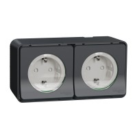 Накладна 2-місна розетка Schneider Electric MUR36029 із з/к та шторками IP55 (антрацит)