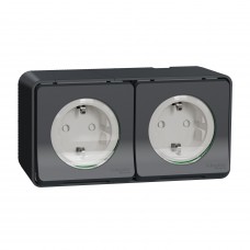 Накладна 2-місна розетка Schneider Electric MUR36029 із з/к та шторками IP55 (антрацит)