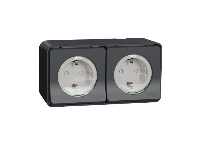 Накладна 2-місна розетка Schneider Electric MUR36029 із з/к та шторками IP55 (антрацит)