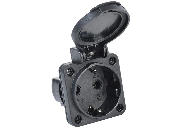 Панельна розетка Schuko IEK РП14-3 Magnum PSN71-016-3-2-54-K02 IP54 (чорна)