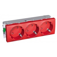 Потрійна розетка Schneider Electric Altira ALB45264 із заземленням та зі шторками (червона)