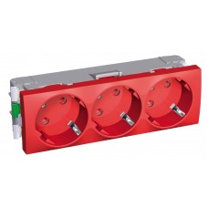 Потрійна розетка Schneider Electric Altira ALB45264 із заземленням та зі шторками (червона)