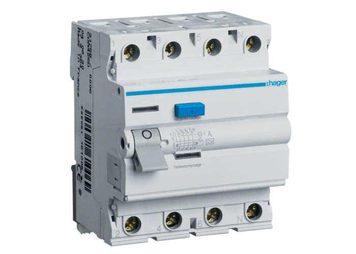 УЗО Hager CH440J, 4х40 А 30 мА, А, HI, 4м