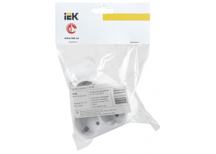 Трикутний трійник IEK Т-01/03 2P+PE 16А білий (WTP10-16-03-Z-K01)