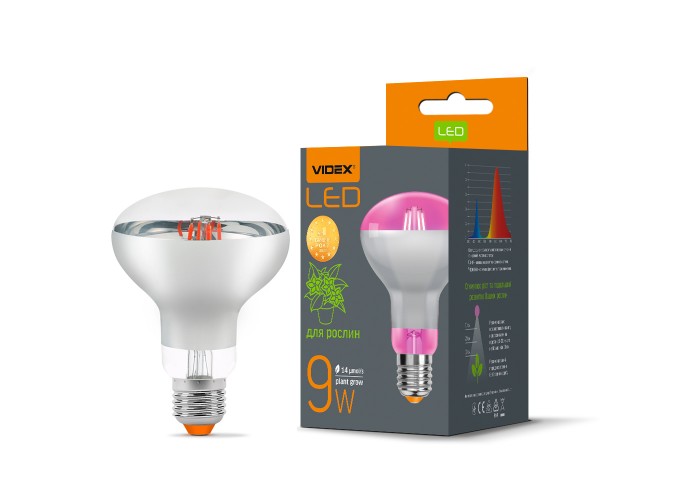 Філаментна фітолампа Videx Filament R80FF E27 9 Вт 1200K (VL-R80FF-09271) для рослин