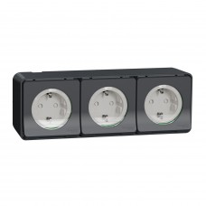 Накладна 3-місна розетка Schneider Electric MUR36038 із з/к та шторками IP55 (антрацит)