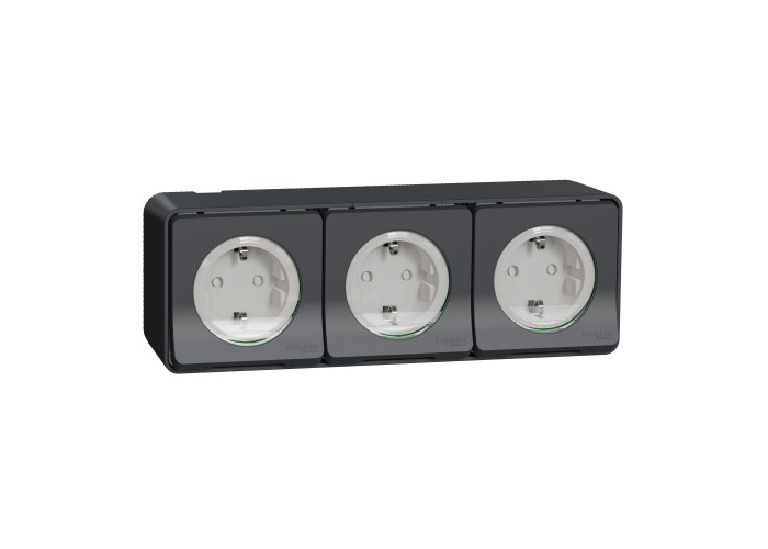 Накладна 3-місна розетка Schneider Electric MUR36038 із з/к та шторками IP55 (антрацит)