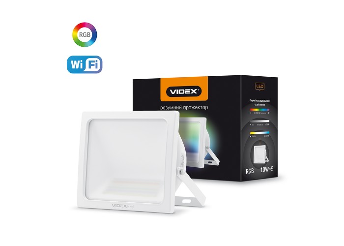 Смарт RGB LED прожектор Videx 10Вт 3000-6500 з WI-FI (VL-F10RGB-W) білий