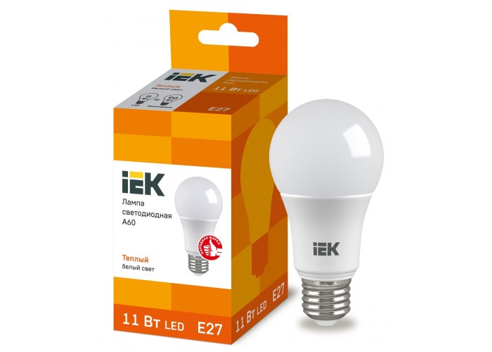 Светодиодная лампа ECO A60 11Вт 3000К 230В E27, IEK