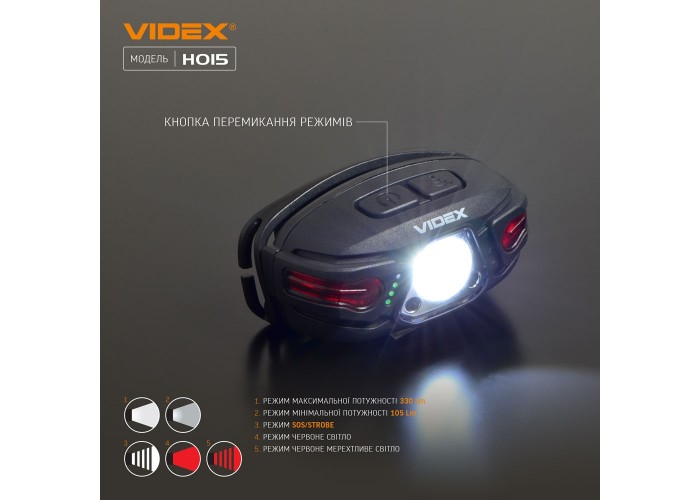 Світлодіодний налобний ліхтарик Videx 330Лм 5000K (VLF-H015)