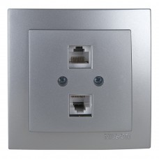 Розетка Nilson Touran срібло комп'ютерна  2-на CAT6e RJ45 ( 24131047 )