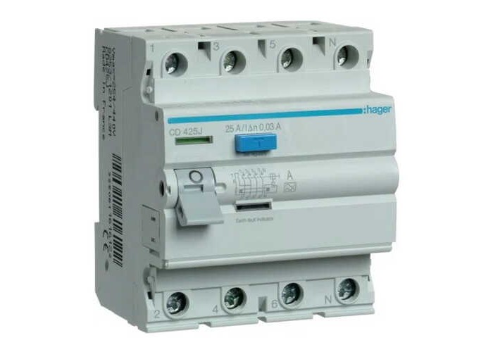 УЗО Hager CD440J, 4х40 А 30 мА, А, 4м