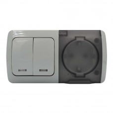 Вимикач EVA сірий 2кл з підсвіткою + Розетка з заземленням з кришкою IP54 ( 554-011500-923 )