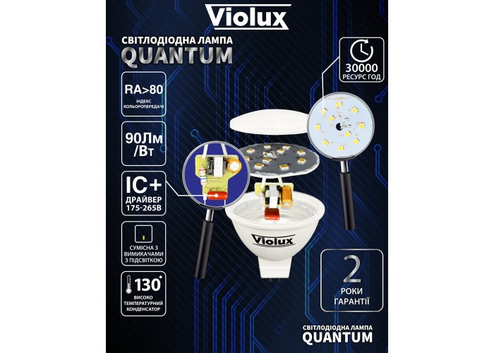 Лампа світлодіодна QUANTUM MR16 8W GU10 6400K Violux ( 812222 )