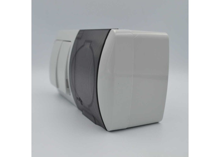 Вимикач EVA сірий 2кл + Розетка з заземленням з кришкою IP54 ( 554-011500-922 )