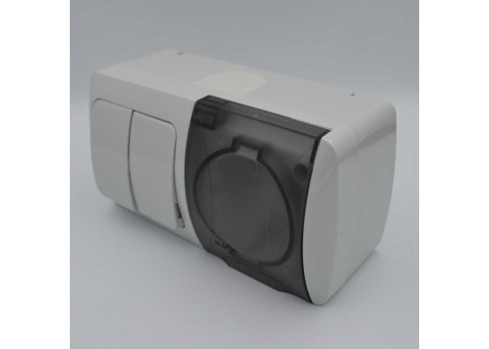 Вимикач EVA сірий 2кл + Розетка з заземленням з кришкою IP54 ( 554-011500-922 )