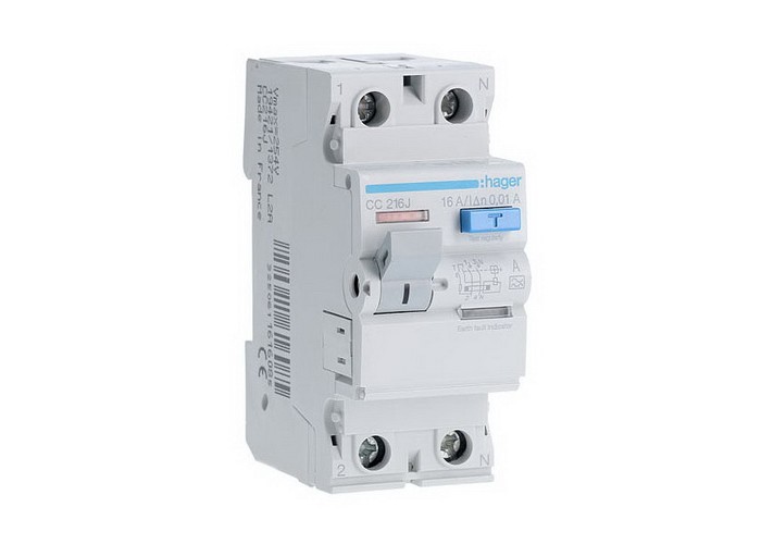 УЗО Hager CC216J, 2х16А 10 мА, А, 2м