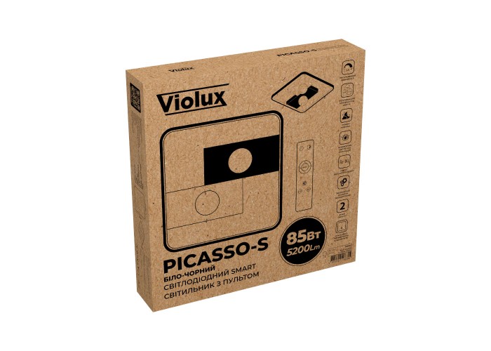 Світильник LED smart PICASSO-S+пульт 85W 3000-5000K IP20 квадрат біло-чорний Violux ( 220635 )