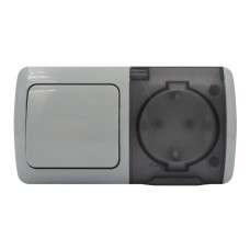 Вимикач EVA сірий 1кл + Розетка з заземленням з кришкою IP54 ( 554-011500-920 )