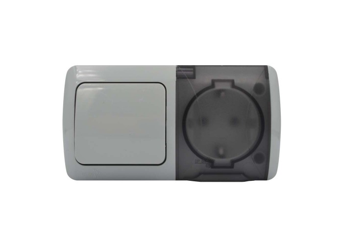Вимикач EVA сірий 1кл + Розетка з заземленням з кришкою IP54 ( 554-011500-920 )