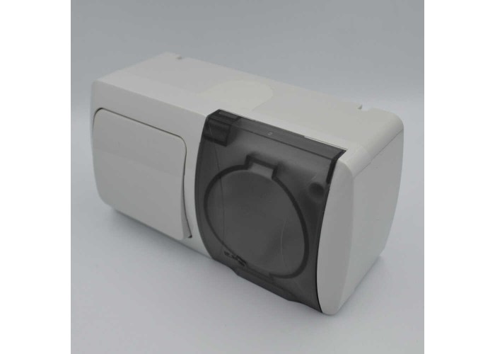 Вимикач EVA сірий 1кл + Розетка з заземленням з кришкою IP54 ( 554-011500-920 )