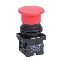 Кнопка-грибок np2-bs545 Φ40мм с фиксацией без подсветки красная 1нз+1hb ip40,Chint [574016]
