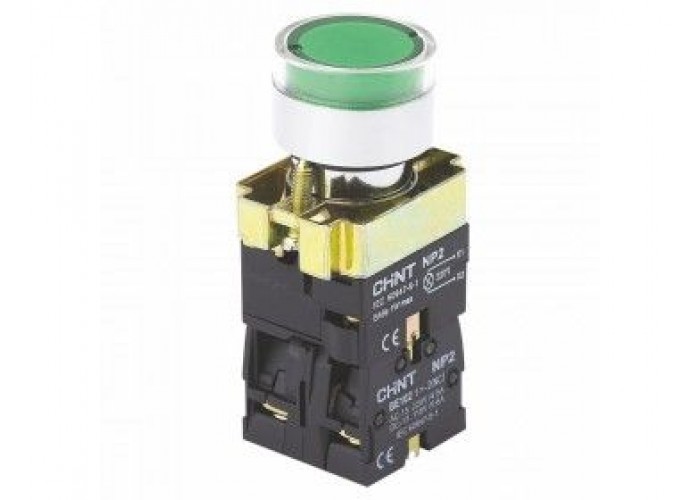 Кнопка управления np2-bw3365 1hb+1нз зеленая ac/dc230В (led) ip40,Chint [574365]