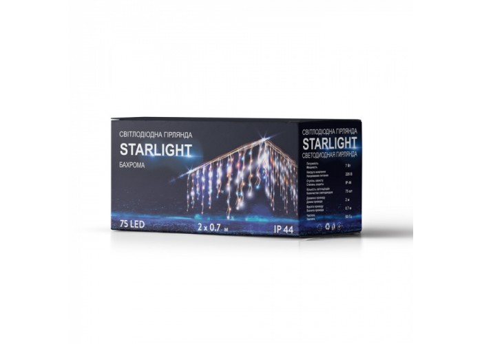 Гірлянда вулична STARLIGHT бахрома жовтий 75LED IP44 чорний 2x0,7м