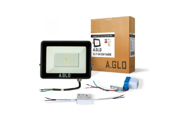 Прожектор світлодіодний A.GLO GL-11-50 50W 6400K з PULS-10 і фотореле (набір A.GLO)