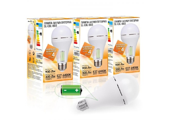 Набір лампа акумуляторна Е27 LED SL-EBL-803 АС9W DC3W 6400К 3шт