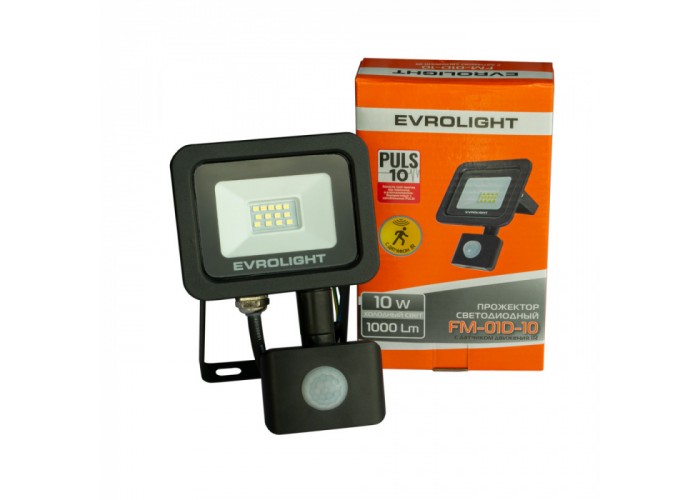 Прожектор світлодіодний з датчиком руху EVROLIGHT FM-01D-10 10W 6400К