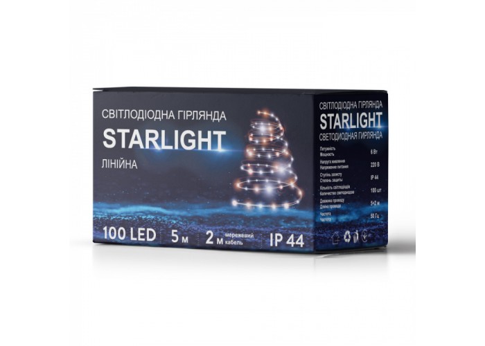 Гирлянда уличная STARLIGHT линейная теплый-белый Flash 100LED IP44 черный 5м