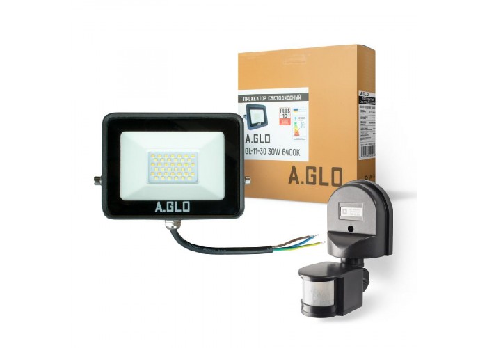 Прожектор світлодіодний A.GLO GL-11-30 30W 6400K і датчик руху 180° (набір A.GLO)