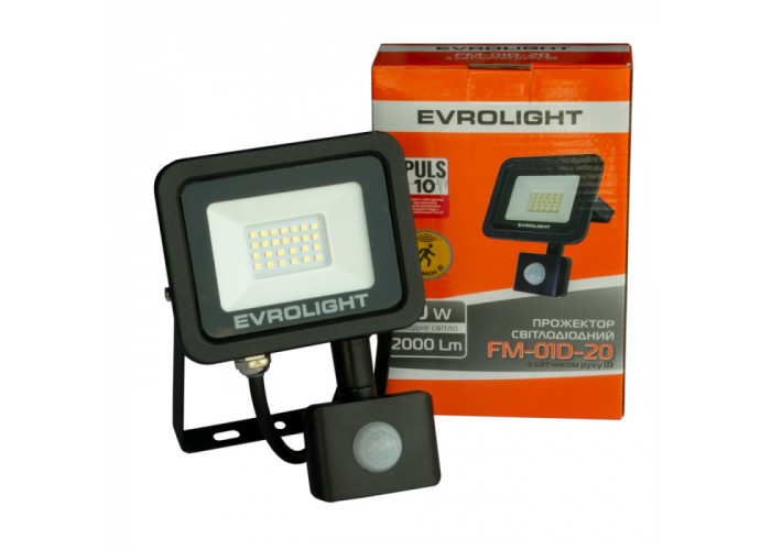 Прожектор світлодіодний з датчиком руху EVROLIGHT FM-01D-20 20W 6400К